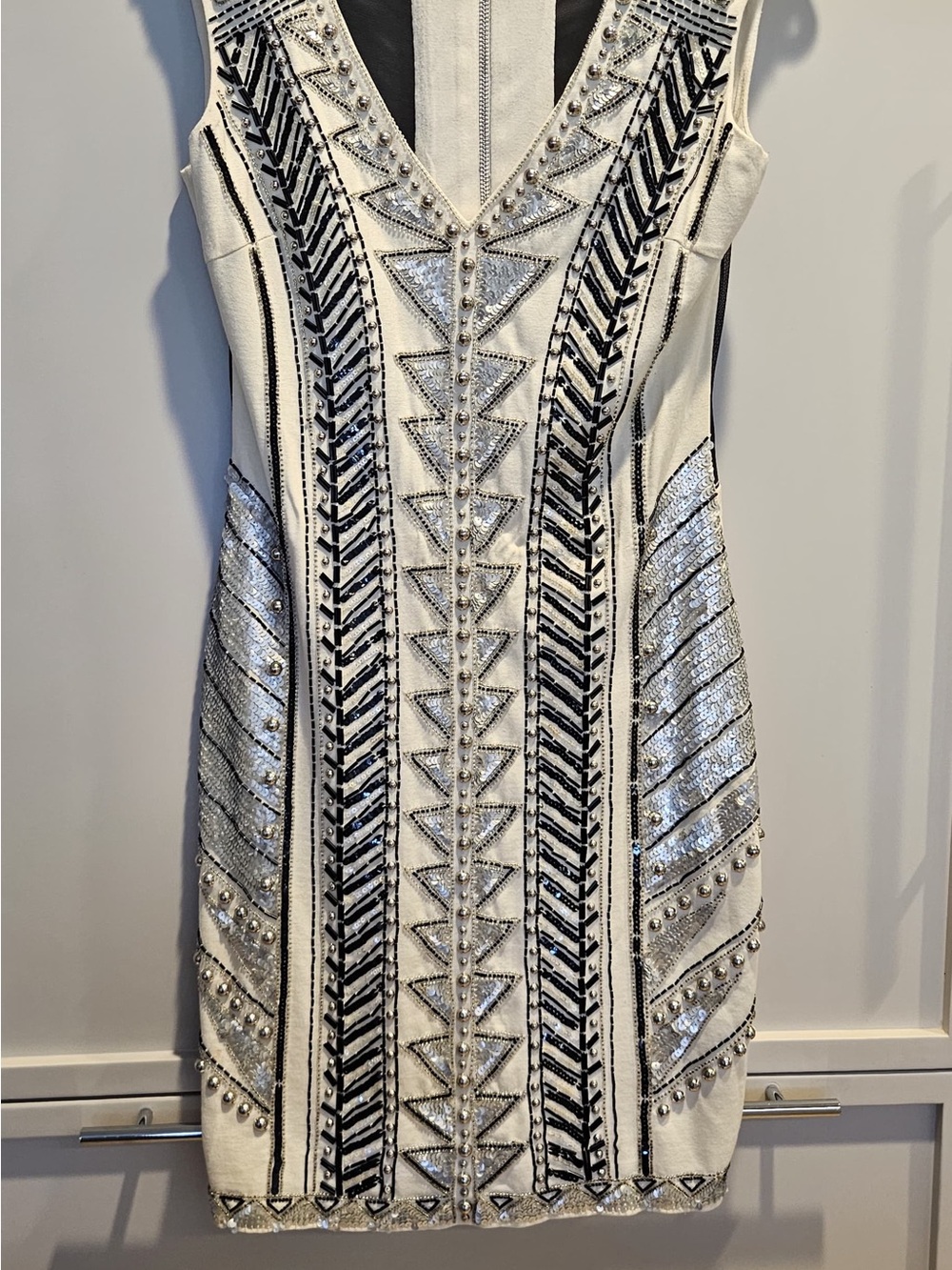 White Beaded Embellished Mini Dress